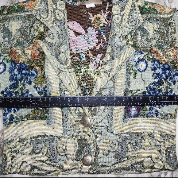 Painted Pony Womens Small Green Floral Tapestry Button Front Cropped Jacket USA - Picture 7 of 10